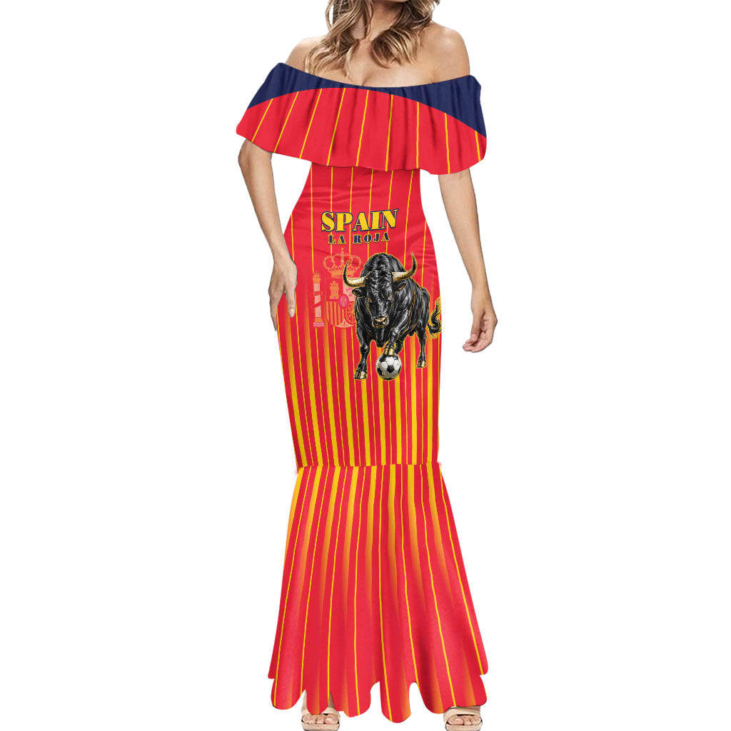 Custom Spain Football 2026 Mermaid Dress La Roja Brave Bull Striped Style