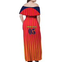 Custom Spain Football 2026 Off Shoulder Maxi Dress La Roja Brave Bull Striped Style