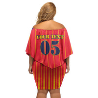 Custom Spain Football 2026 Off Shoulder Short Dress La Roja Brave Bull Striped Style