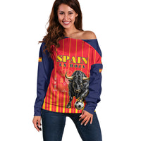 Custom Spain Football 2026 Off Shoulder Sweater La Roja Brave Bull Striped Style