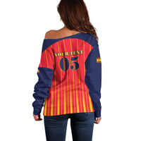 Custom Spain Football 2026 Off Shoulder Sweater La Roja Brave Bull Striped Style