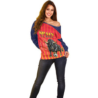 Custom Spain Football 2026 Off Shoulder Sweater La Roja Brave Bull Striped Style