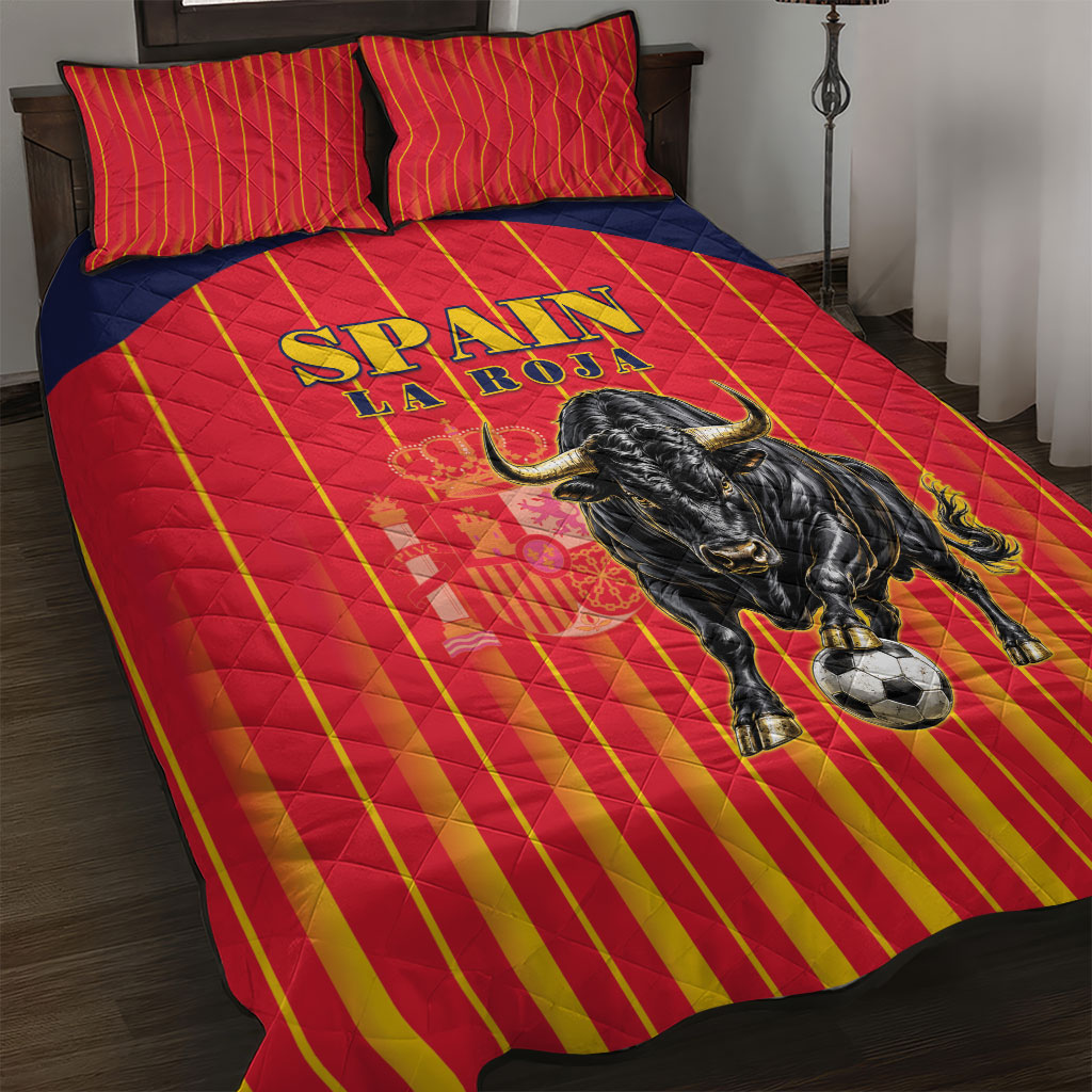 Spain Football 2026 Quilt Bed Set La Roja Brave Bull Striped Style