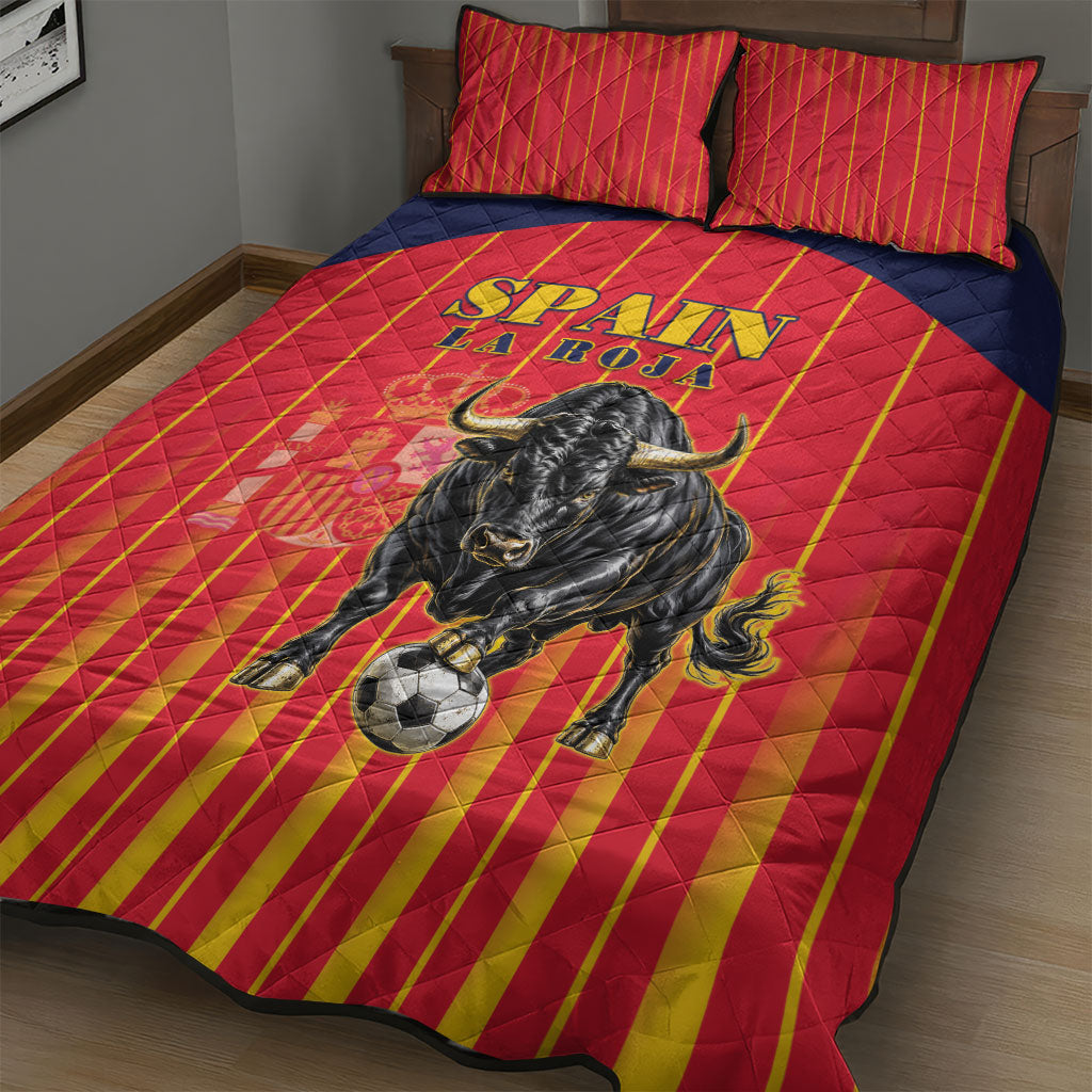 Spain Football 2026 Quilt Bed Set La Roja Brave Bull Striped Style