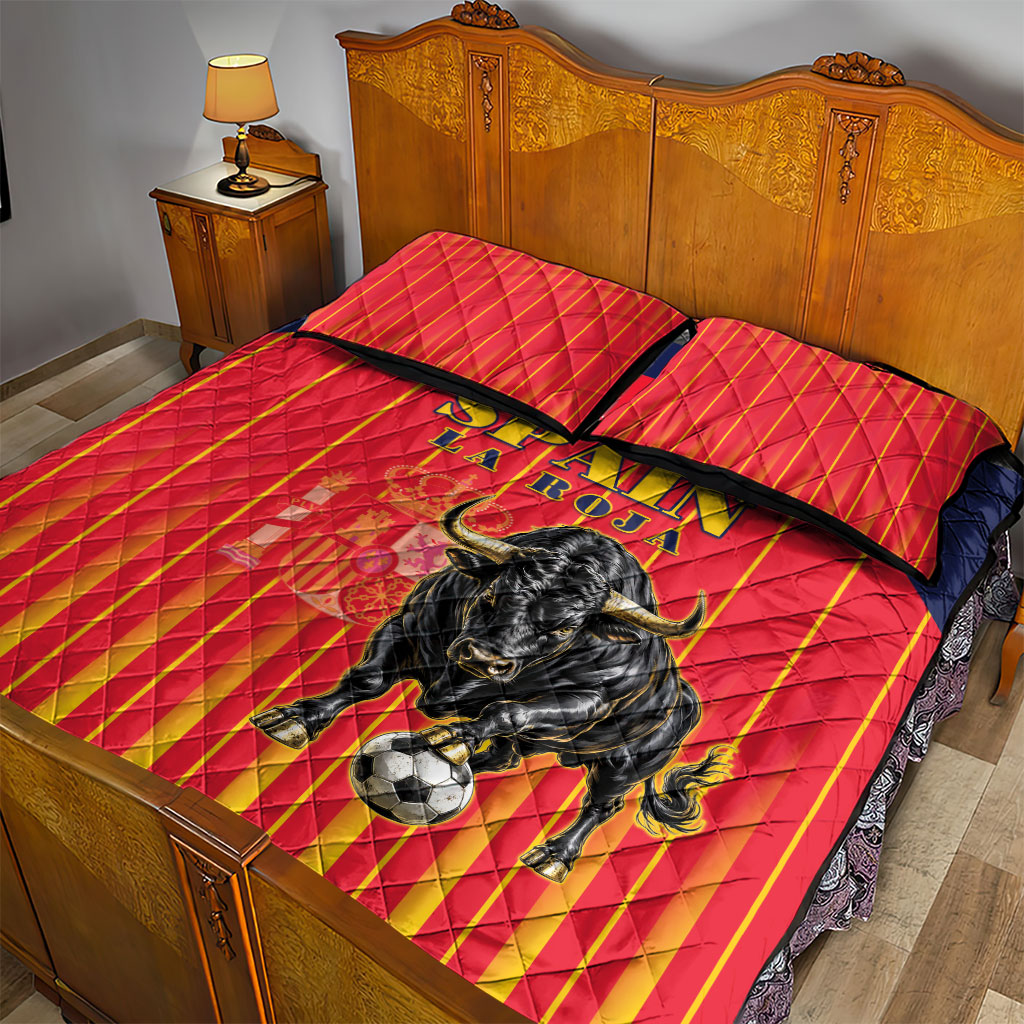Spain Football 2026 Quilt Bed Set La Roja Brave Bull Striped Style
