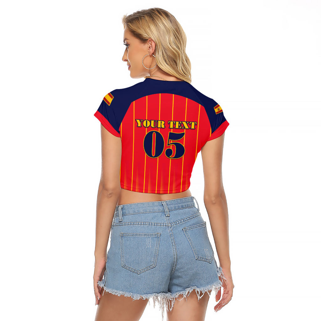 Custom Spain Football 2026 Raglan Cropped T Shirt La Roja Brave Bull Striped Style