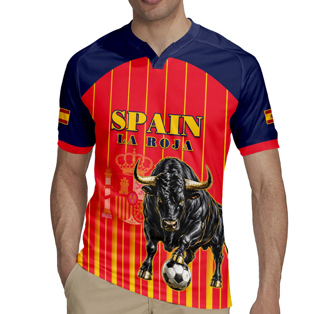 Custom Spain Football 2026 Rugby Jersey La Roja Brave Bull Striped Style