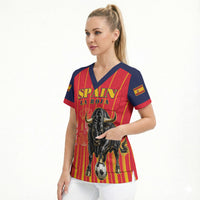 Custom Spain Football 2026 Scrub Top La Roja Brave Bull Striped Style