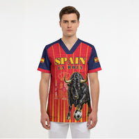 Custom Spain Football 2026 Scrub Top La Roja Brave Bull Striped Style
