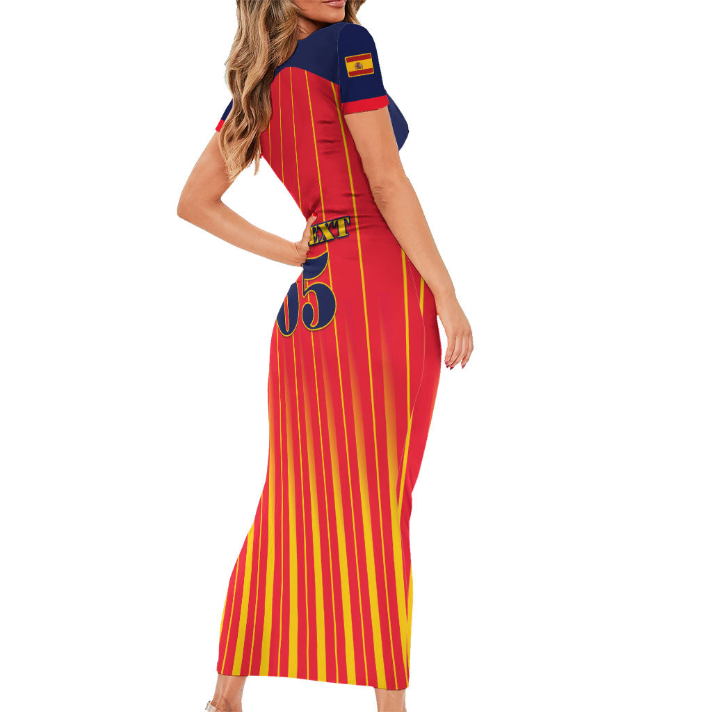 Custom Spain Football 2026 Short Sleeve Bodycon Dress La Roja Brave Bull Striped Style