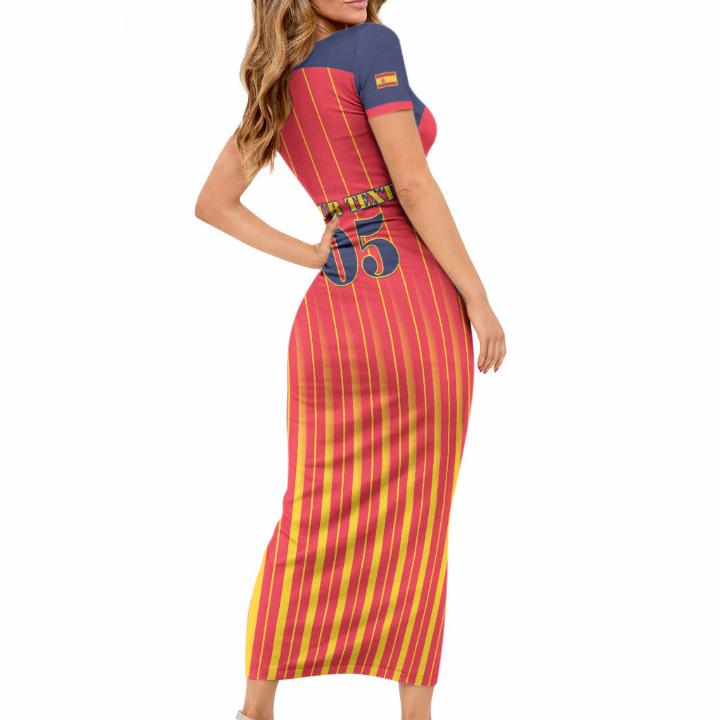 Custom Spain Football 2026 Short Sleeve Bodycon Dress La Roja Brave Bull Striped Style LT05