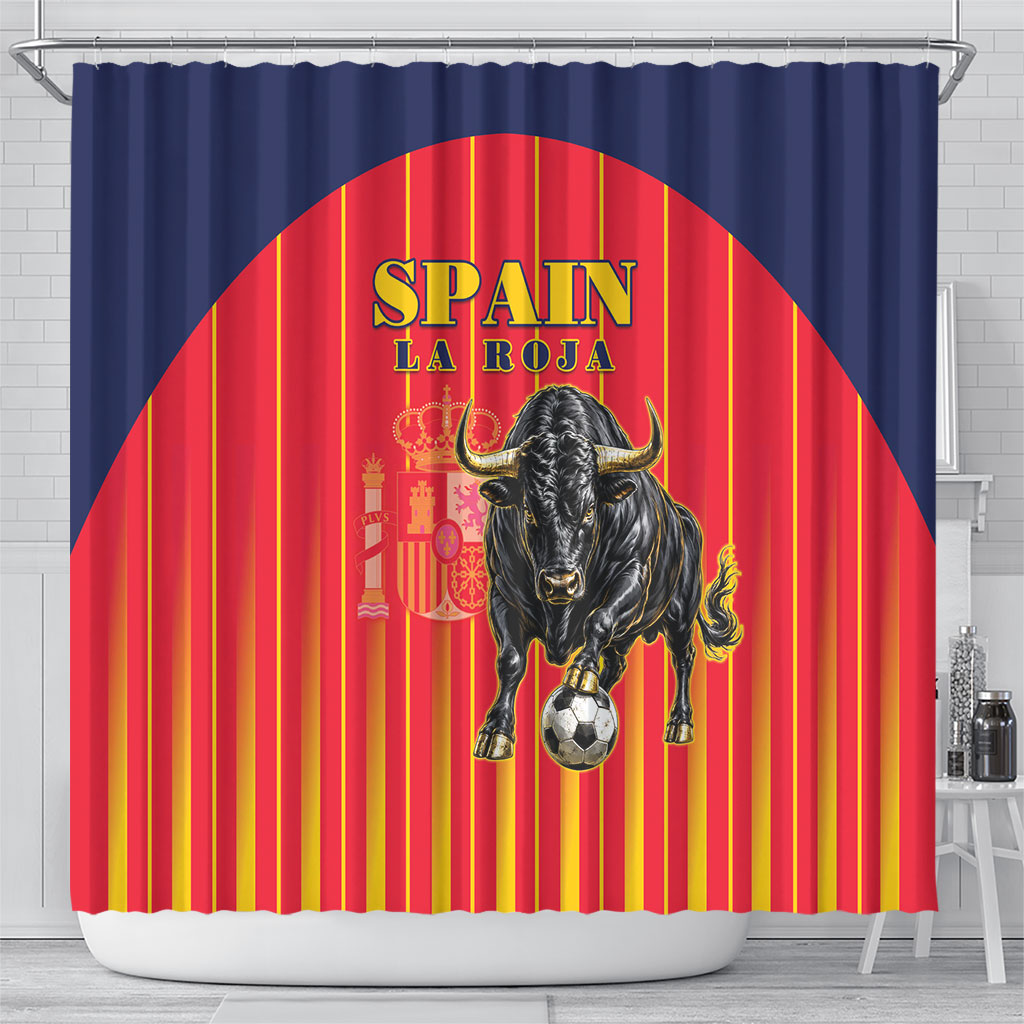Spain Football 2026 Shower Curtain La Roja Brave Bull Striped Style