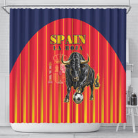 Spain Football 2026 Shower Curtain La Roja Brave Bull Striped Style