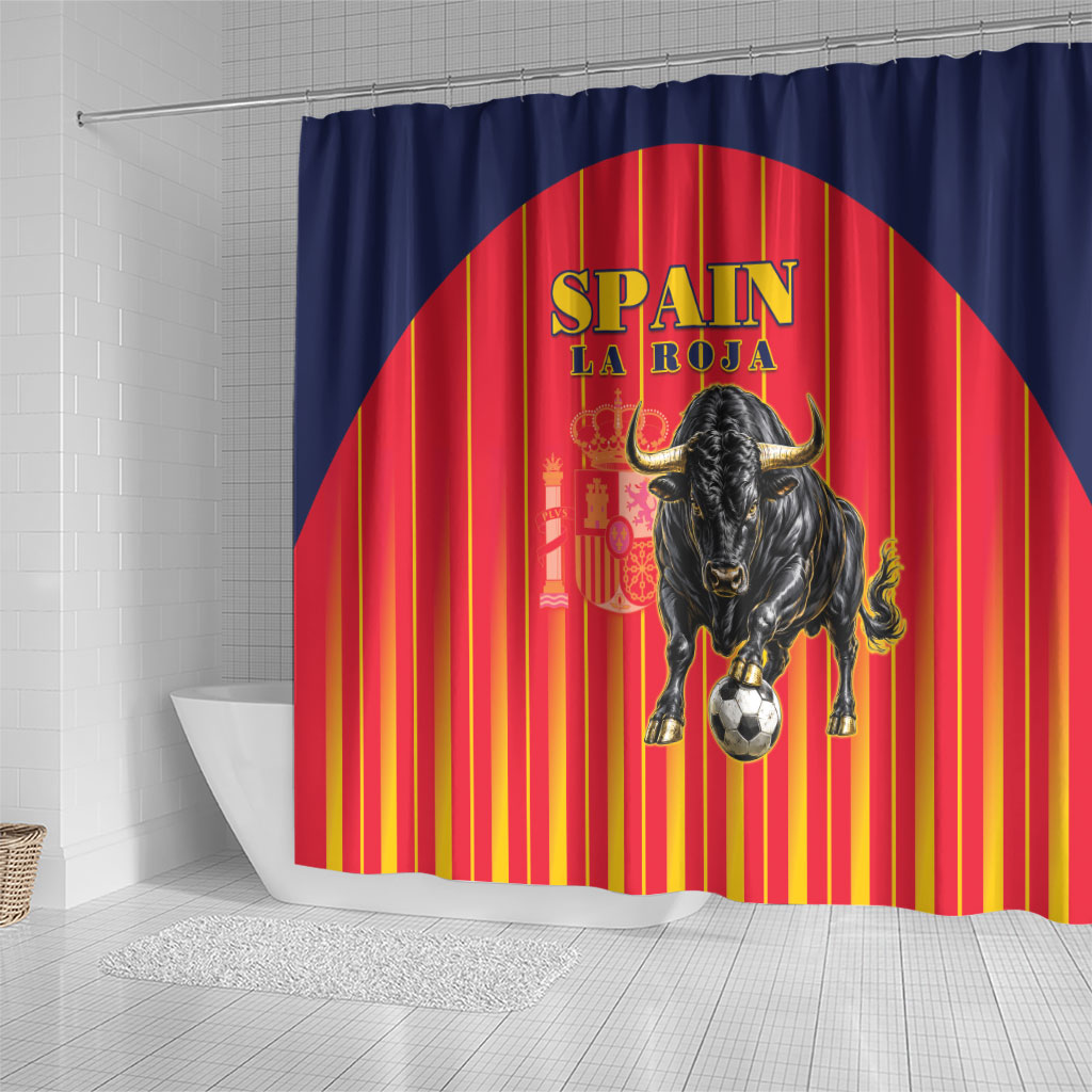 Spain Football 2026 Shower Curtain La Roja Brave Bull Striped Style