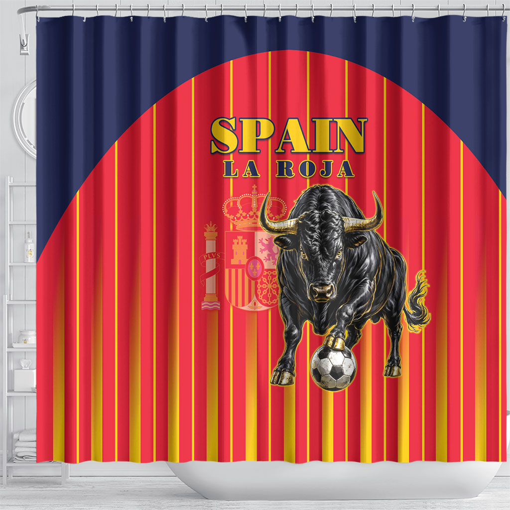 Spain Football 2026 Shower Curtain La Roja Brave Bull Striped Style