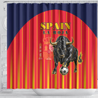 Spain Football 2026 Shower Curtain La Roja Brave Bull Striped Style
