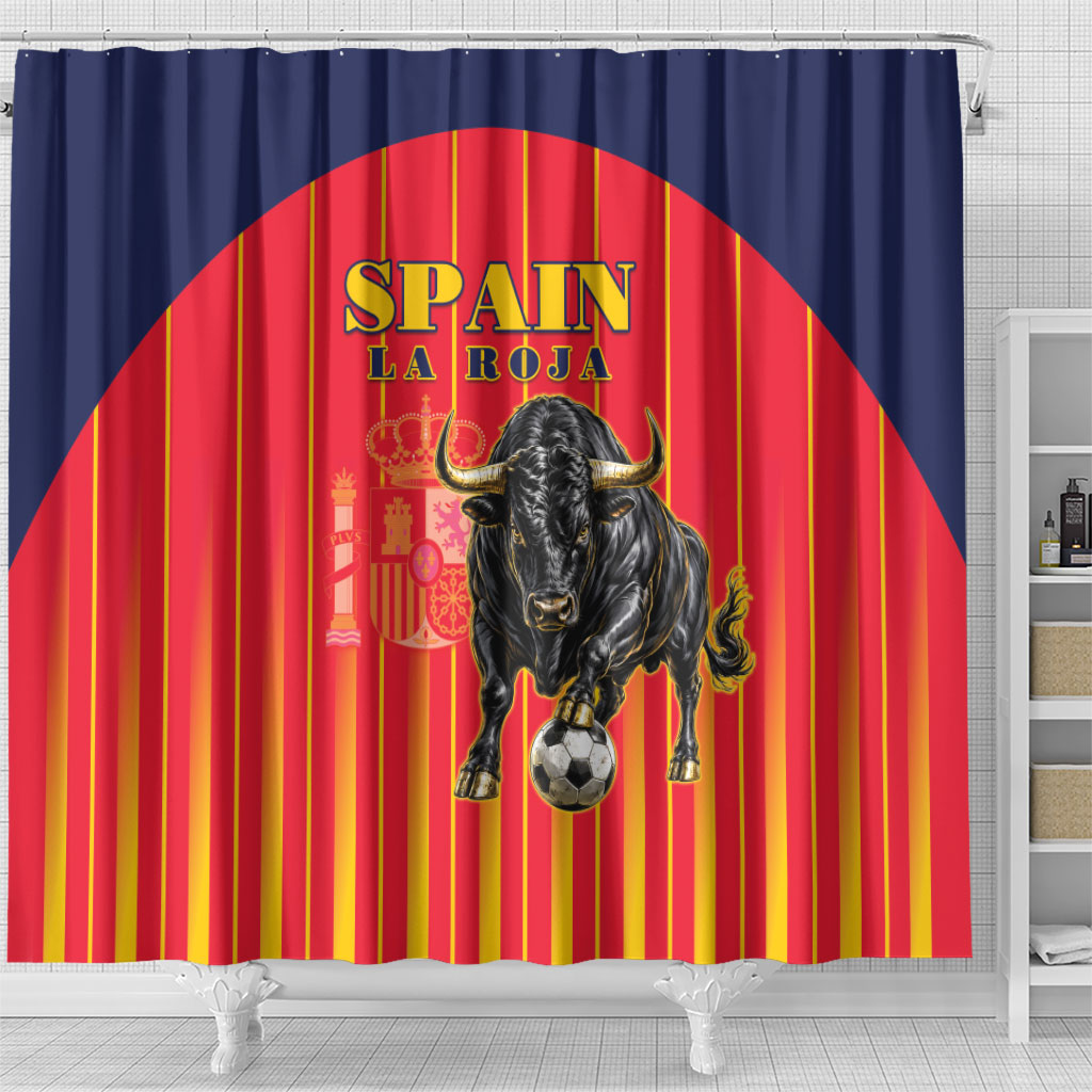 Spain Football 2026 Shower Curtain La Roja Brave Bull Striped Style