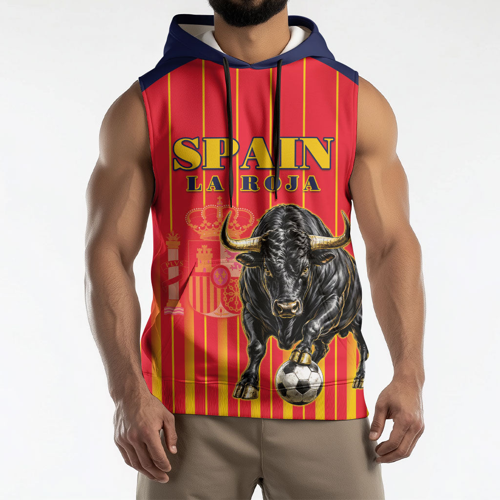 Custom Spain Football 2026 Sleeveless Hoodie La Roja Brave Bull Striped Style