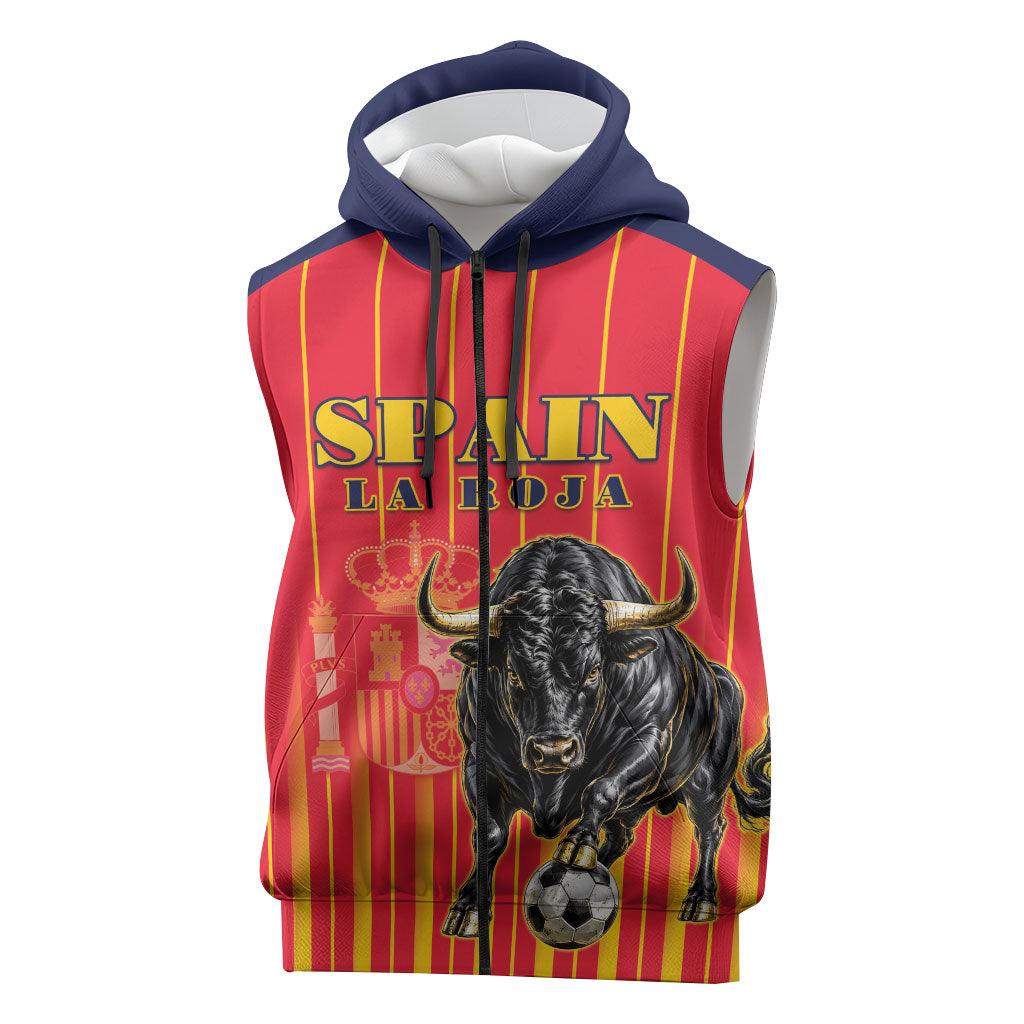 Custom Spain Football 2026 Sleeveless Zip Hoodie La Roja Brave Bull Striped Style