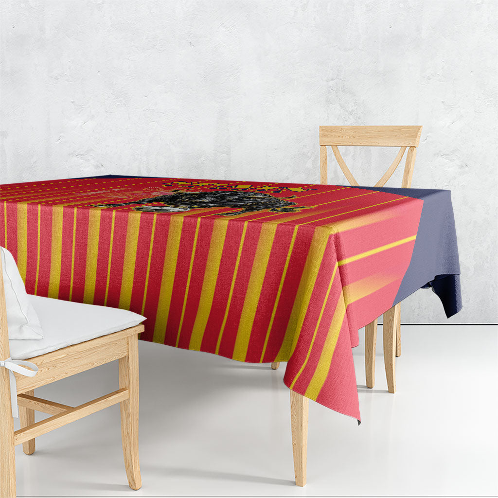 Spain Football 2026 Tablecloth La Roja Brave Bull Striped Style