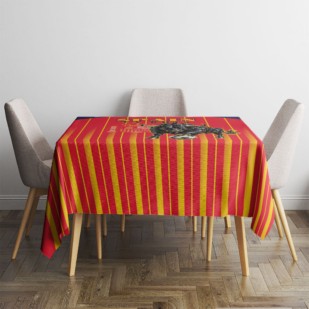 Spain Football 2026 Tablecloth La Roja Brave Bull Striped Style