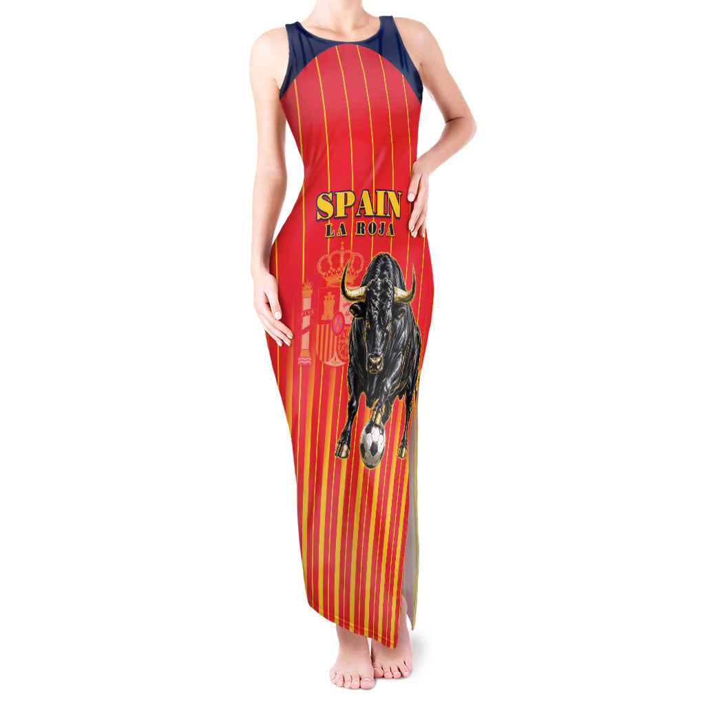 Custom Spain Football 2026 Tank Maxi Dress La Roja Brave Bull Striped Style