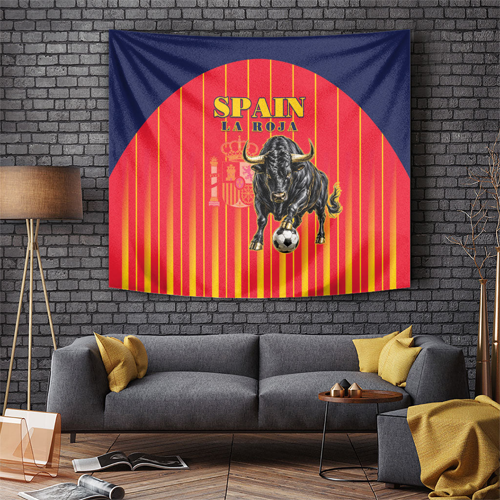 Spain Football 2026 Tapestry La Roja Brave Bull Striped Style