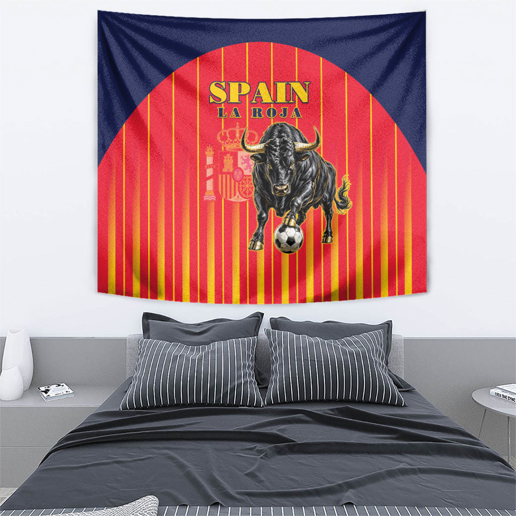 Spain Football 2026 Tapestry La Roja Brave Bull Striped Style