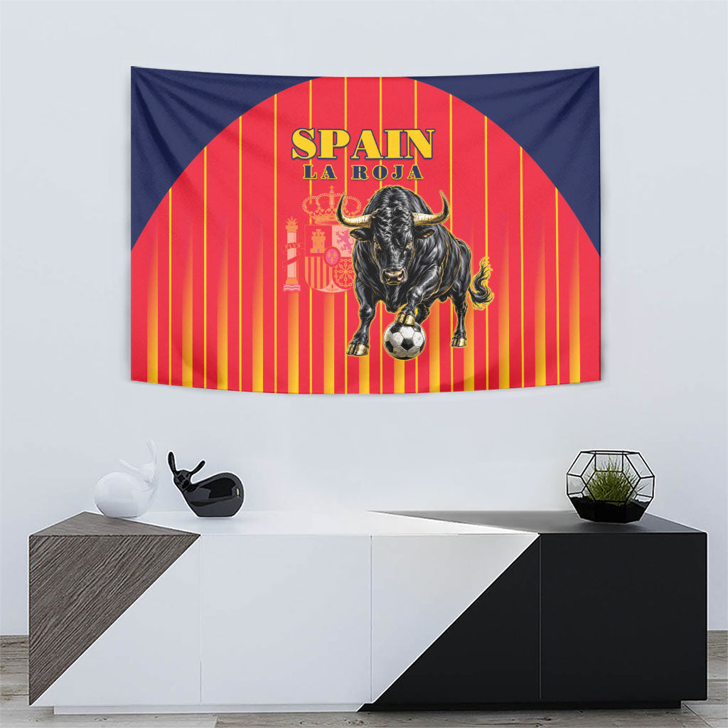 Spain Football 2026 Tapestry La Roja Brave Bull Striped Style