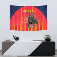 Spain Football 2026 Tapestry La Roja Brave Bull Striped Style