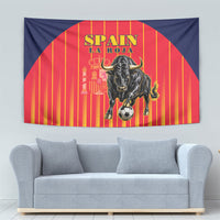 Spain Football 2026 Tapestry La Roja Brave Bull Striped Style