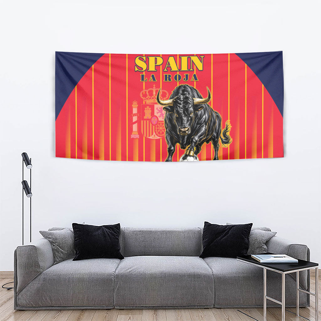 Spain Football 2026 Tapestry La Roja Brave Bull Striped Style