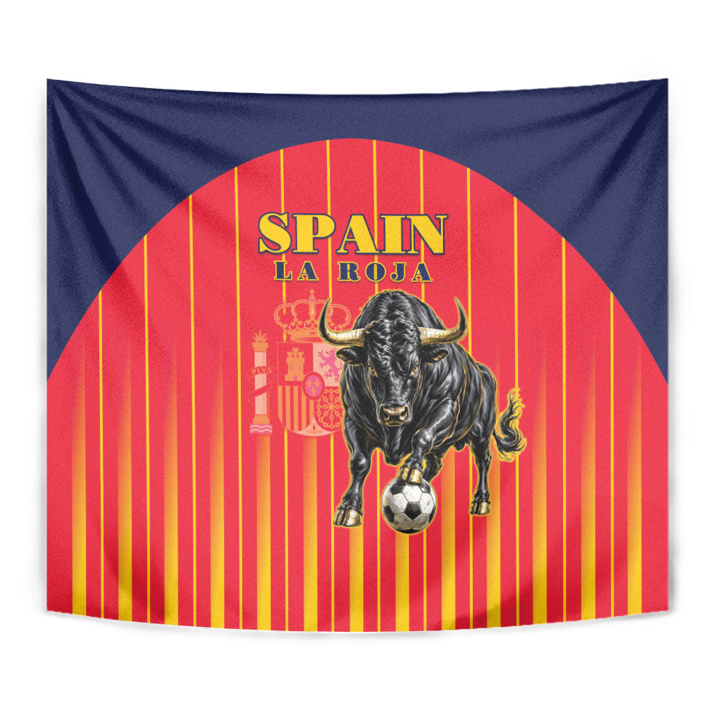 Spain Football 2026 Tapestry La Roja Brave Bull Striped Style