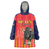 Custom Spain Football 2026 Wearable Blanket Hoodie La Roja Brave Bull Striped Style