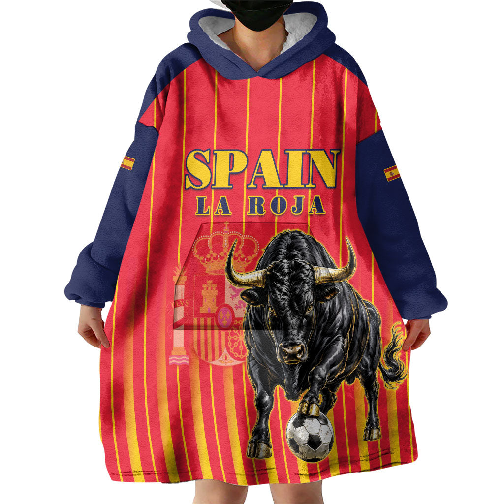 Custom Spain Football 2026 Wearable Blanket Hoodie La Roja Brave Bull Striped Style