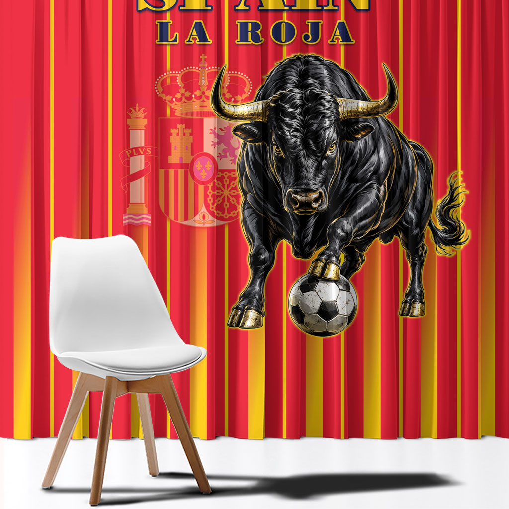 Spain Football 2026 Window Curtain La Roja Brave Bull Striped Style
