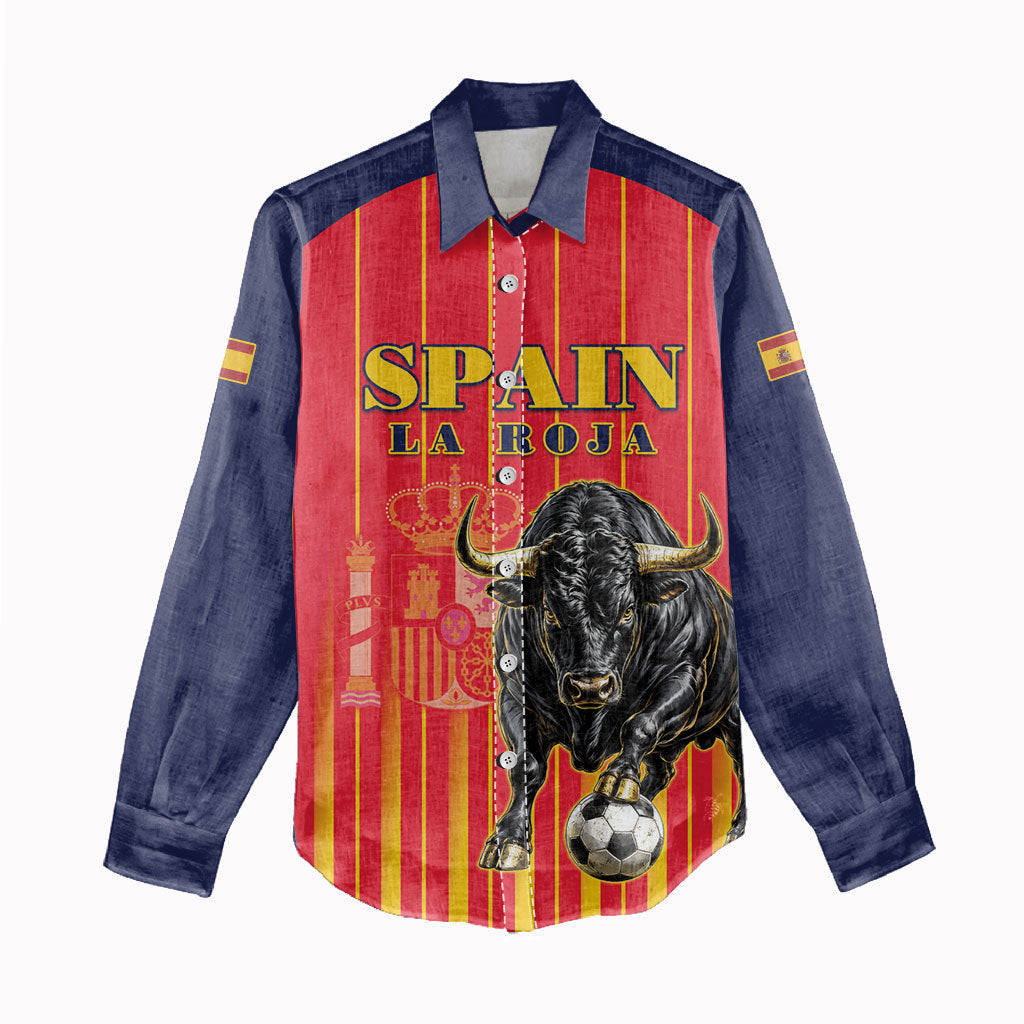 Custom Spain Football 2026 Women Casual Shirt La Roja Brave Bull Striped Style