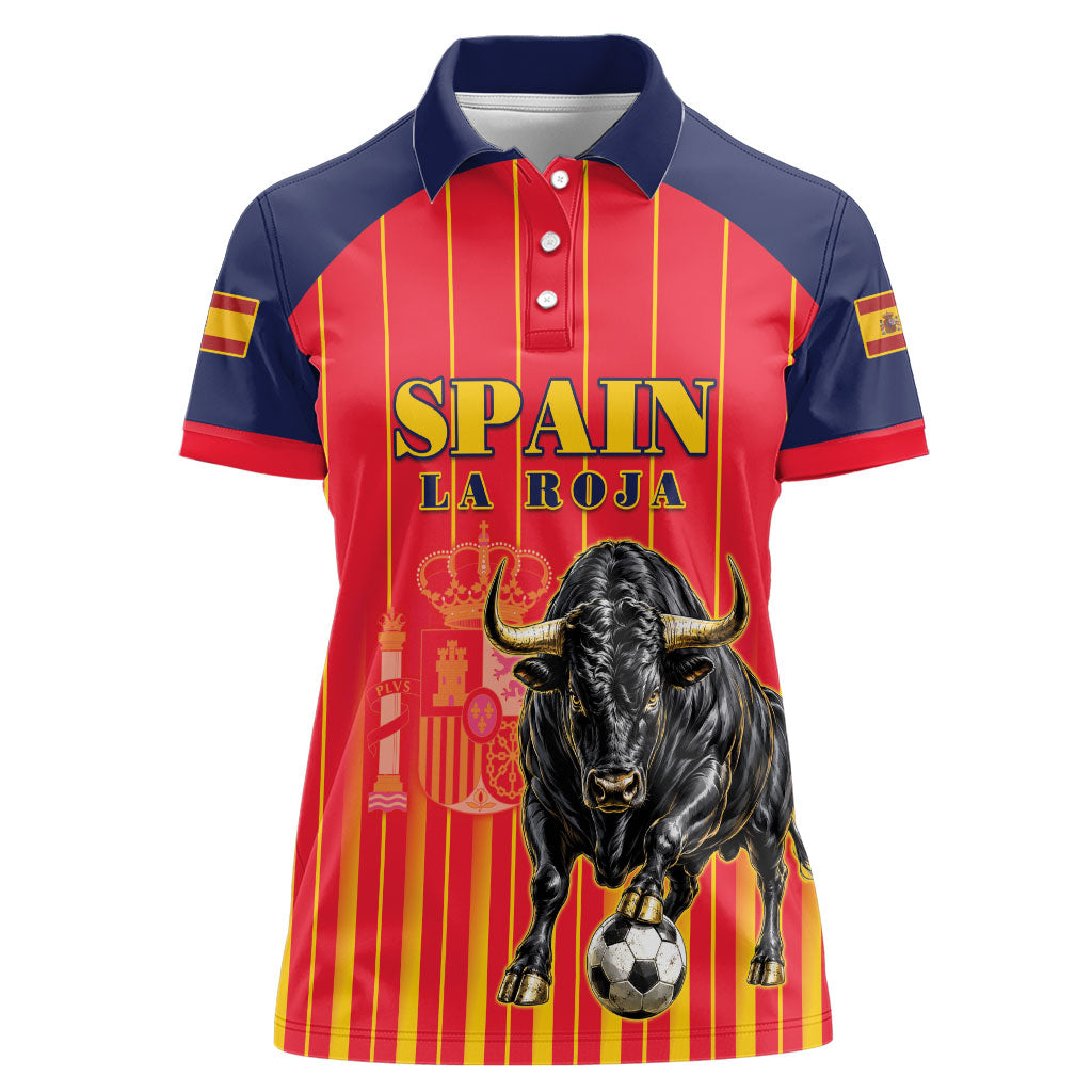 Custom Spain Football 2026 Women Polo Shirt La Roja Brave Bull Striped Style
