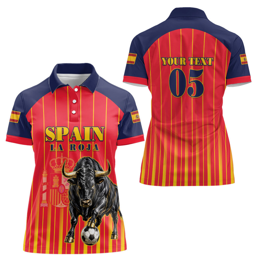 Custom Spain Football 2026 Women Polo Shirt La Roja Brave Bull Striped Style