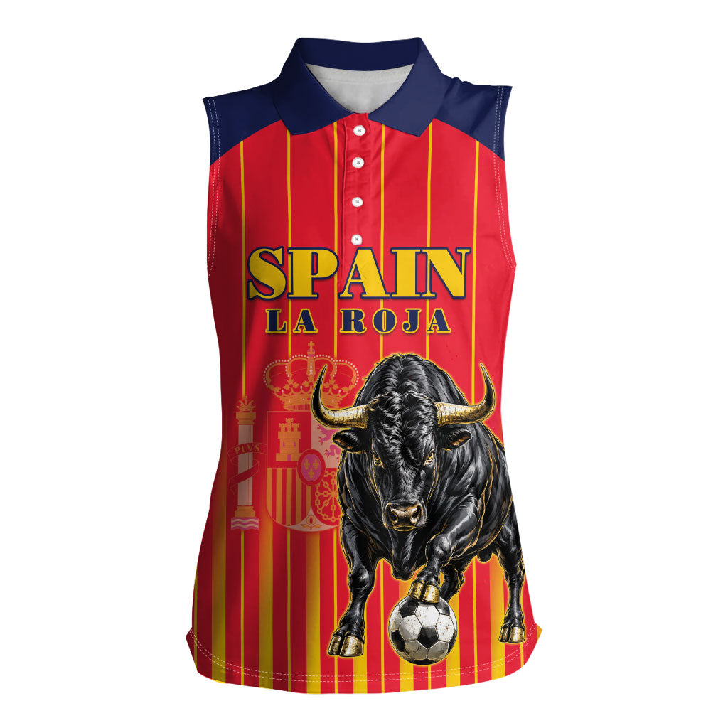 Custom Spain Football 2026 Women Sleeveless Polo Shirt La Roja Brave Bull Striped Style