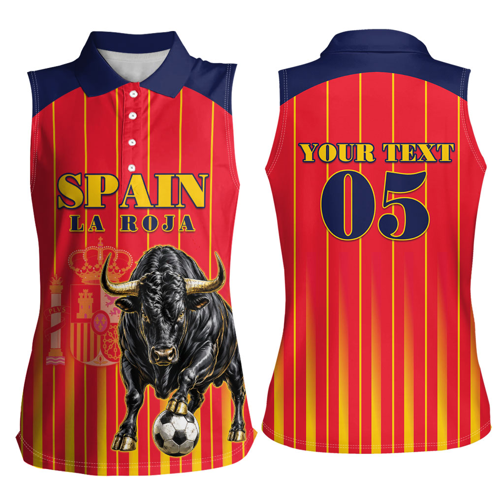 Custom Spain Football 2026 Women Sleeveless Polo Shirt La Roja Brave Bull Striped Style