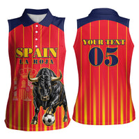Custom Spain Football 2026 Women Sleeveless Polo Shirt La Roja Brave Bull Striped Style
