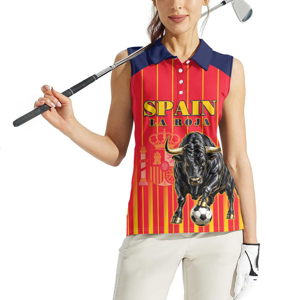 Custom Spain Football 2026 Women Sleeveless Polo Shirt La Roja Brave Bull Striped Style