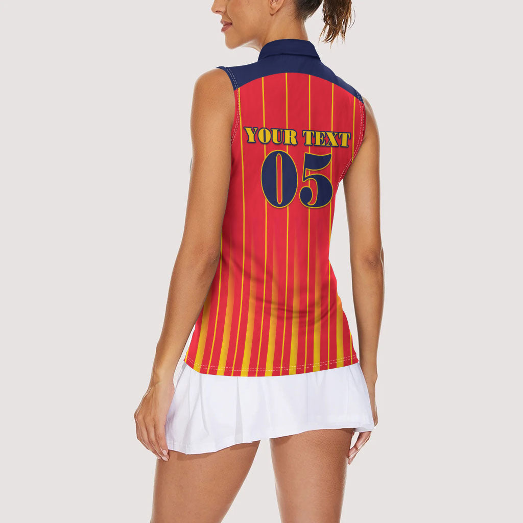 Custom Spain Football 2026 Women Sleeveless Polo Shirt La Roja Brave Bull Striped Style