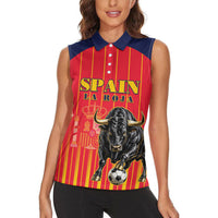 Custom Spain Football 2026 Women Sleeveless Polo Shirt La Roja Brave Bull Striped Style