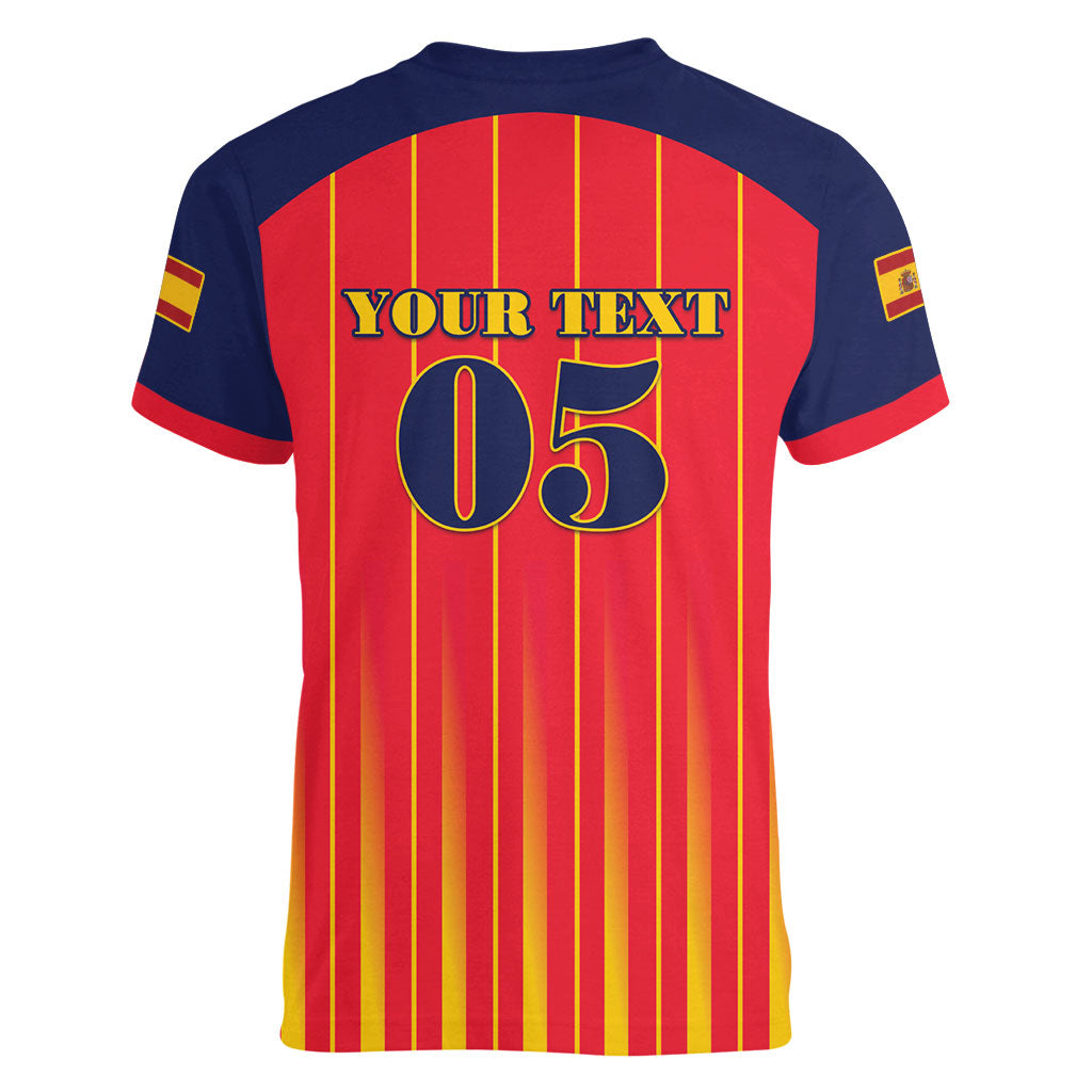 Custom Spain Football 2026 Women V-Neck T-Shirt La Roja Brave Bull Striped Style
