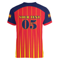 Custom Spain Football 2026 Women V-Neck T-Shirt La Roja Brave Bull Striped Style