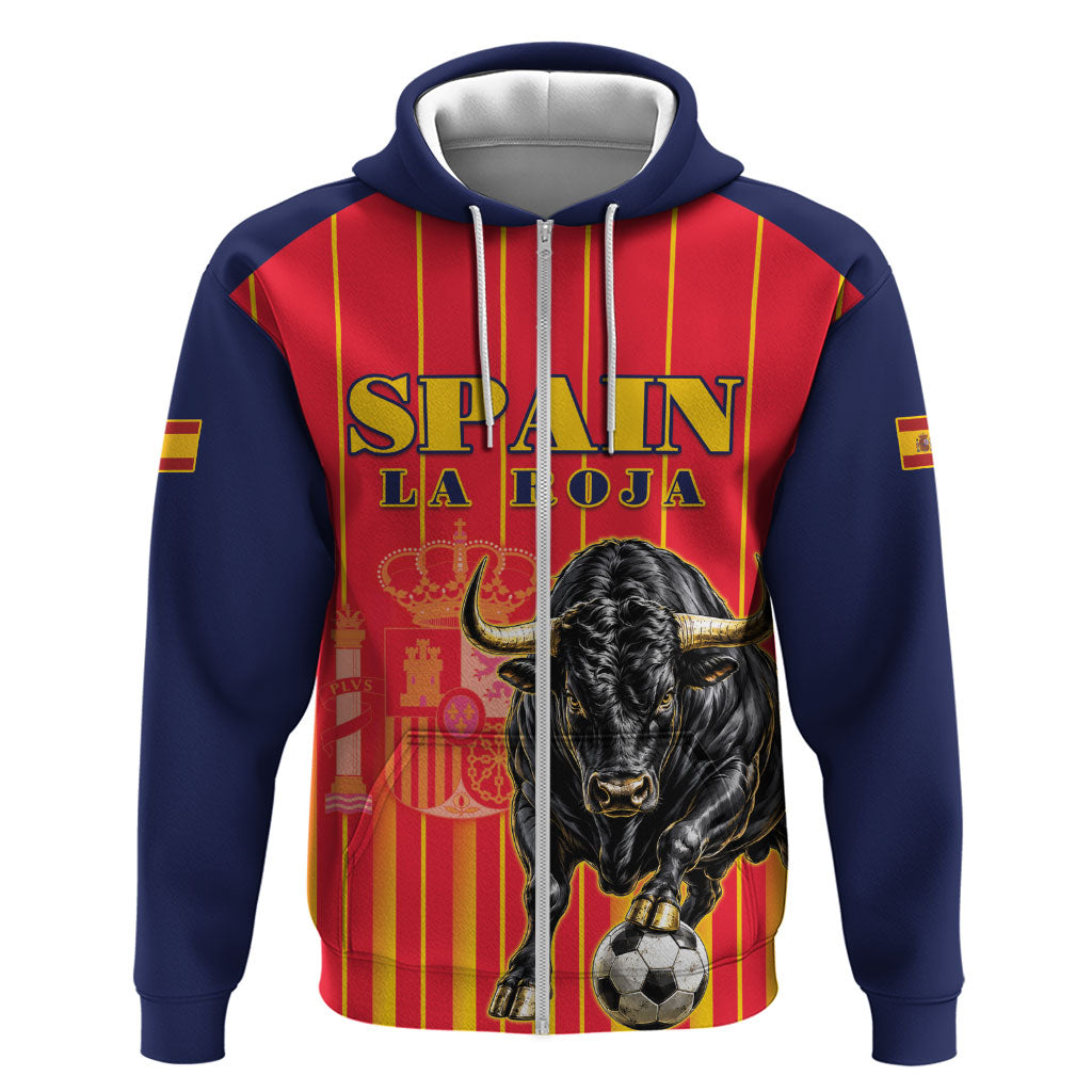 Custom Spain Football 2026 Zip Hoodie La Roja Brave Bull Striped Style