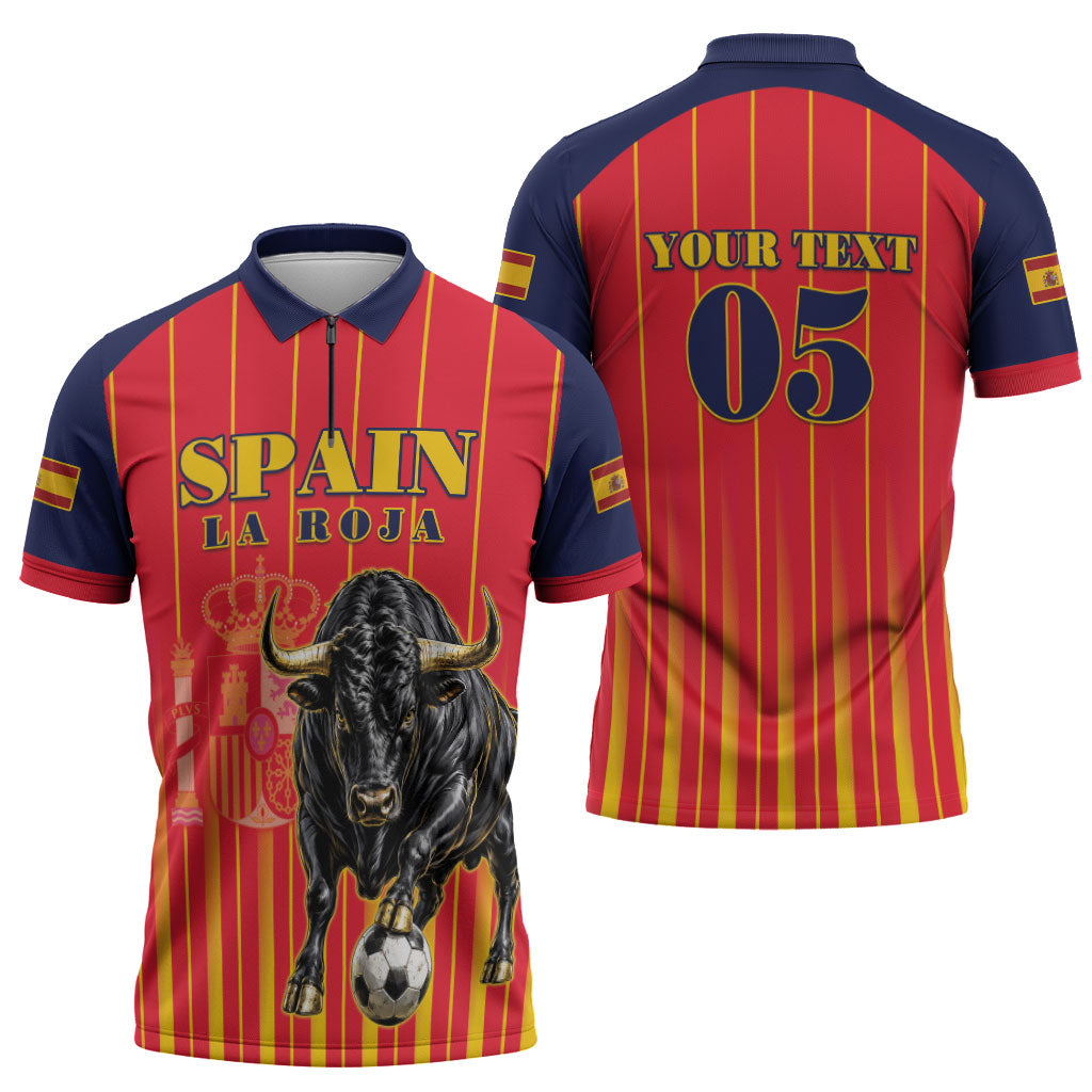 Custom Spain Football 2026 Zipper Polo Shirt La Roja Brave Bull Striped Style
