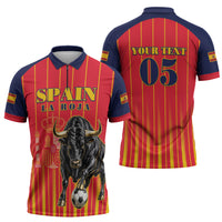 Custom Spain Football 2026 Zipper Polo Shirt La Roja Brave Bull Striped Style